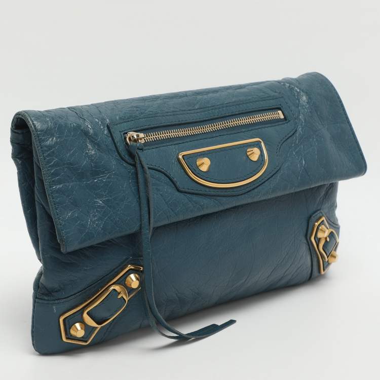 Pre Owned Balenciaga RH Envelope Blue Leather Strap Clutch