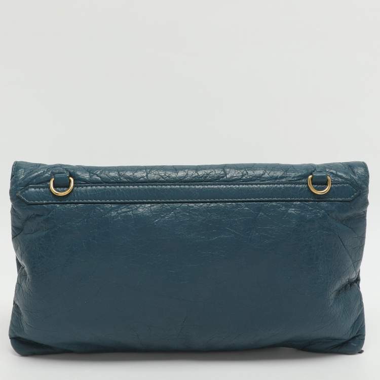 Pre Owned Balenciaga RH Envelope Blue Leather Strap Clutch