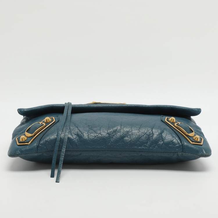 Pre Owned Balenciaga RH Envelope Blue Leather Strap Clutch