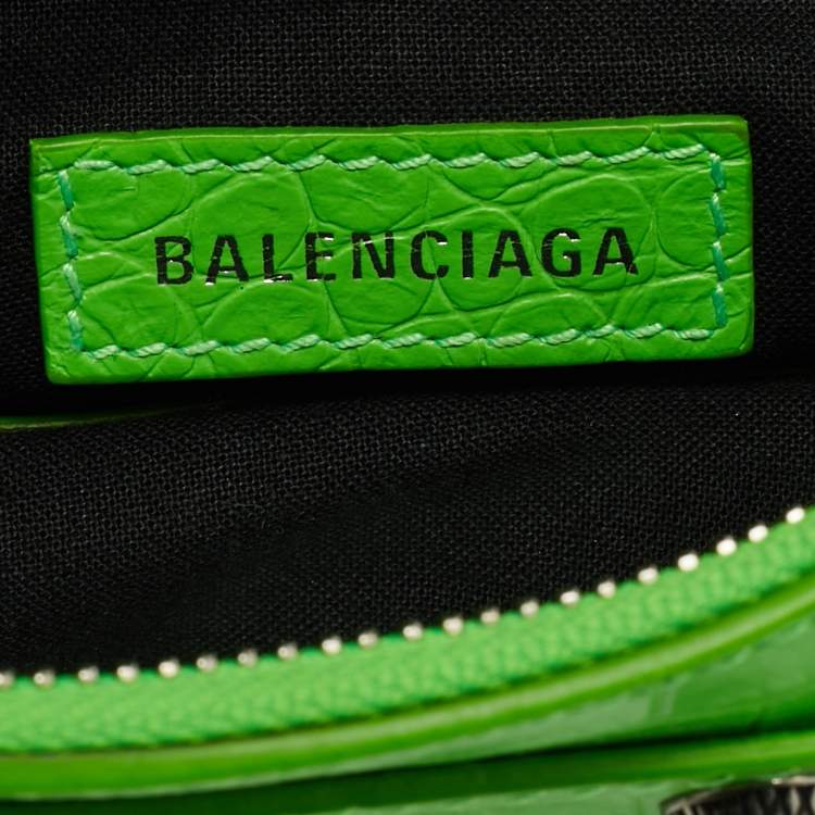 Pre Owned Balenciaga Le Cagole XS Green Croc Embossed Leather Shoulder Bag
