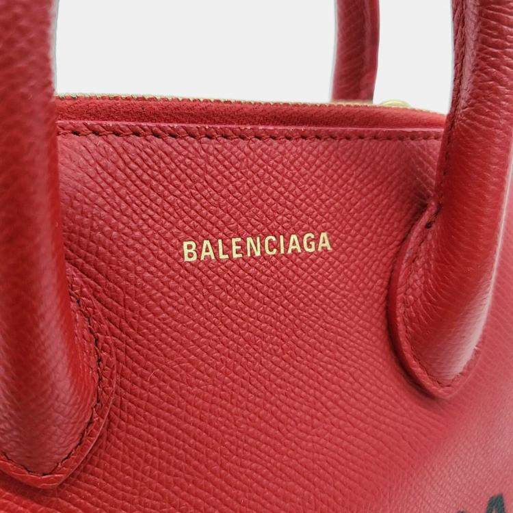 Pre Owned Balenciaga Red Leather Bill Top Handle Bag XXS