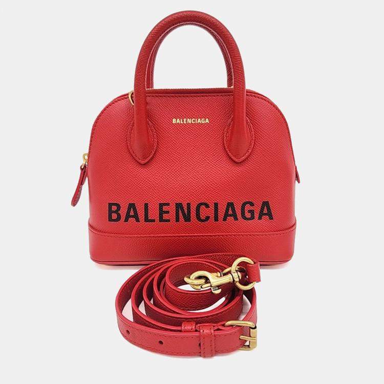 Pre Owned Balenciaga Red Leather Bill Top Handle Bag XXS