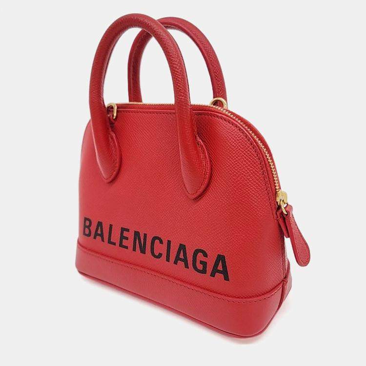 Pre Owned Balenciaga Red Leather Bill Top Handle Bag XXS