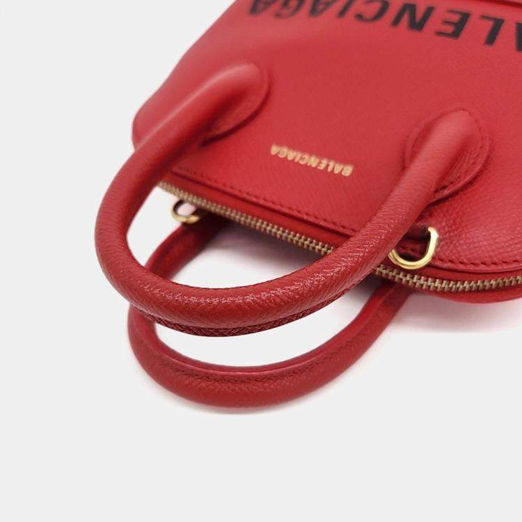 Pre Owned Balenciaga Red Leather Bill Top Handle Bag XXS