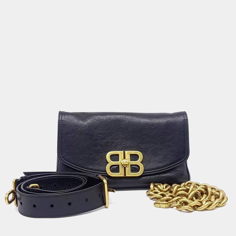 Pre Owned Balenciaga Black Leather Flap BB Softbag Small