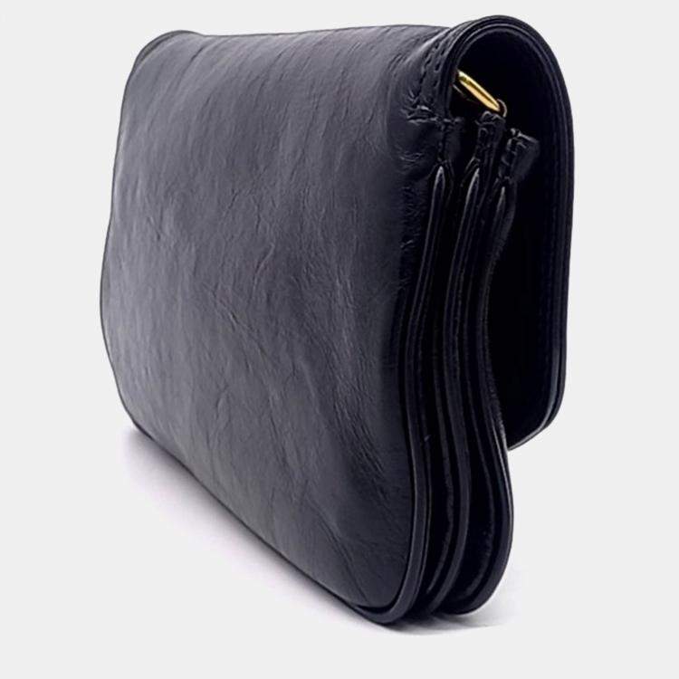 Pre Owned Balenciaga Black Leather Flap BB Softbag Small