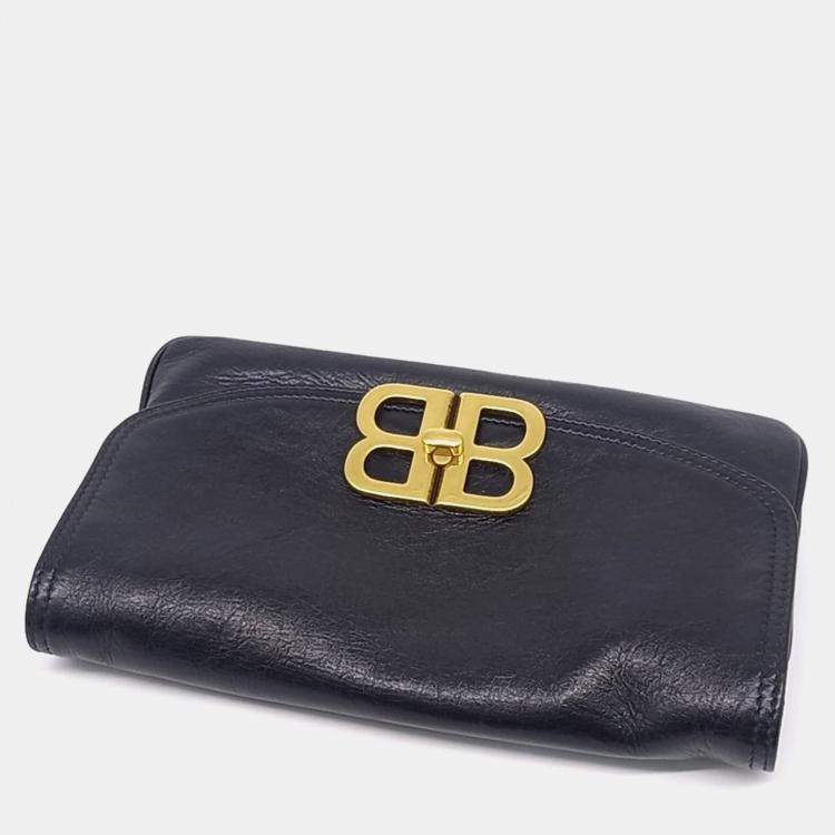 Pre Owned Balenciaga Black Leather Flap BB Softbag Small