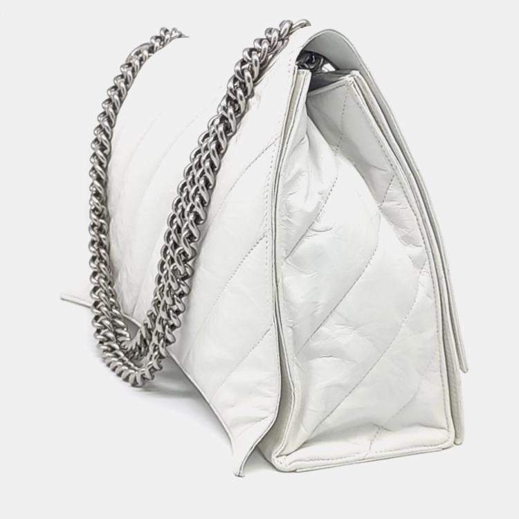 Pre Owned Balenciaga White Leather Crush Chain Bag Large
