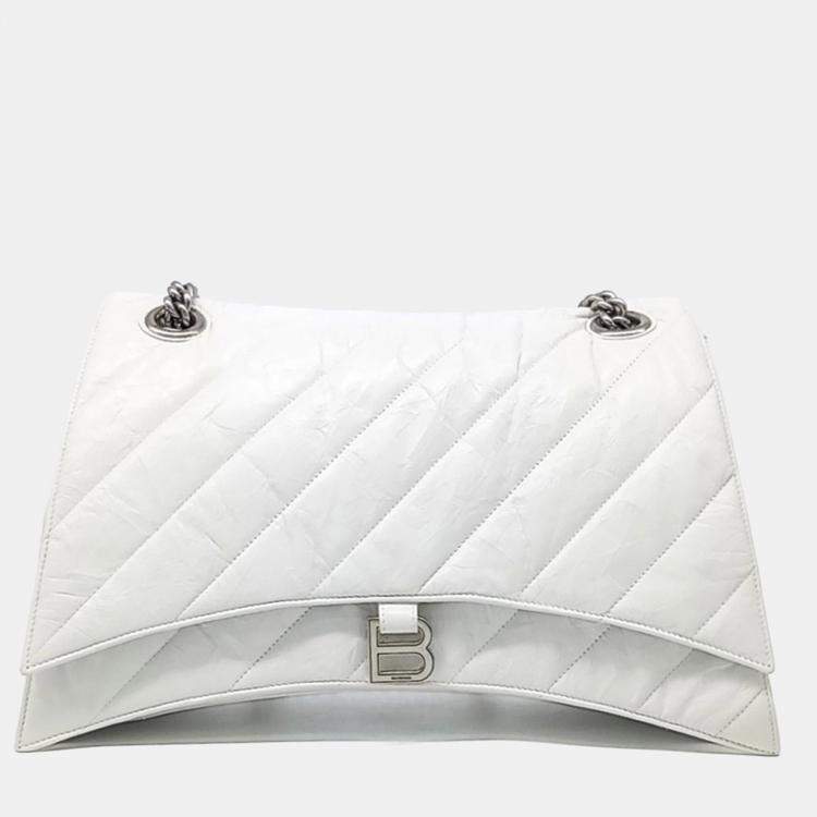 Pre Owned Balenciaga White Leather Crush Chain Bag Large