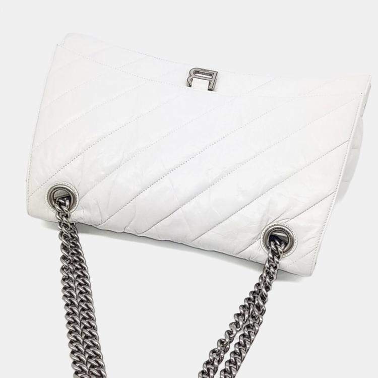 Pre Owned Balenciaga White Leather Crush Chain Bag Large