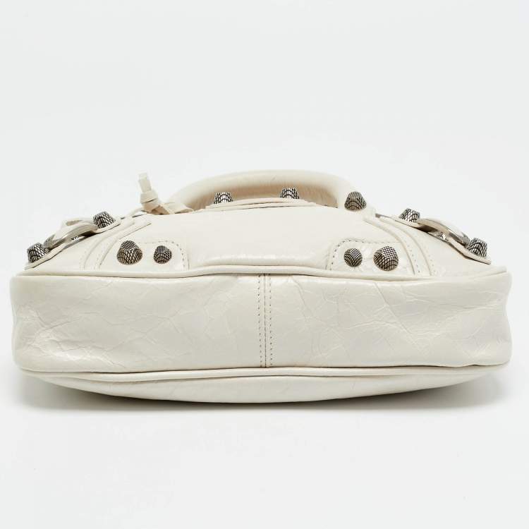 Pre Owned Balenciaga Neo Cagole City XS Off White Crackled Leather Bag