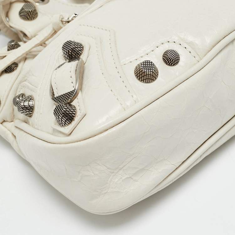 Pre Owned Balenciaga Neo Cagole City XS Off White Crackled Leather Bag