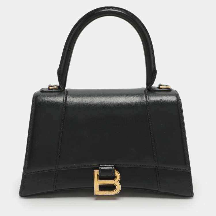 Pre Owned Balenciaga Hourglass Small Black Leather Top Handle Bag
