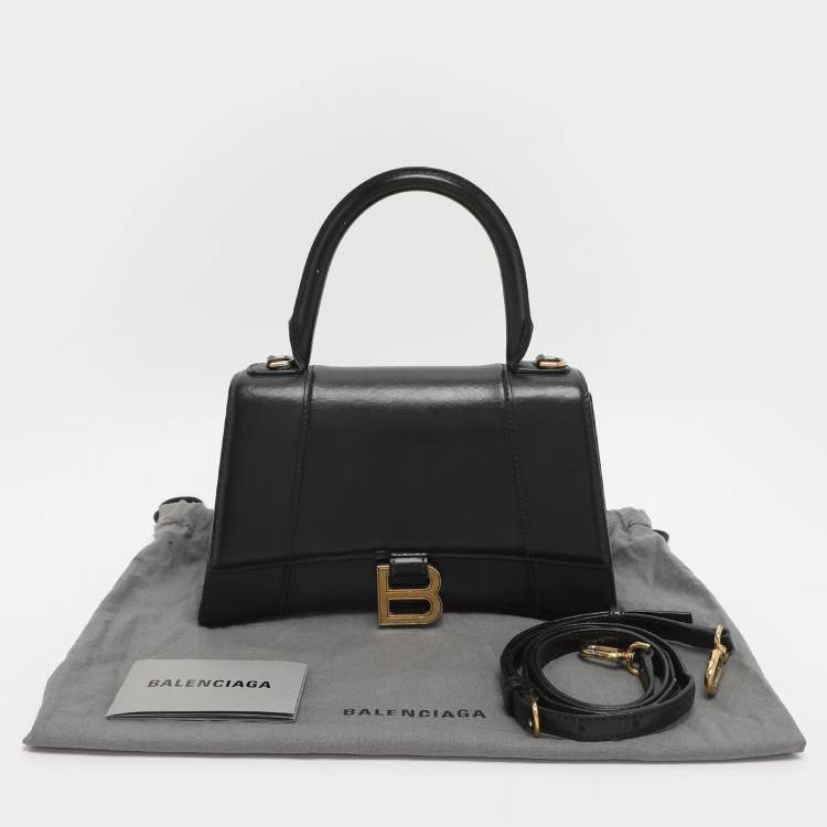 Pre Owned Balenciaga Hourglass Small Black Leather Top Handle Bag