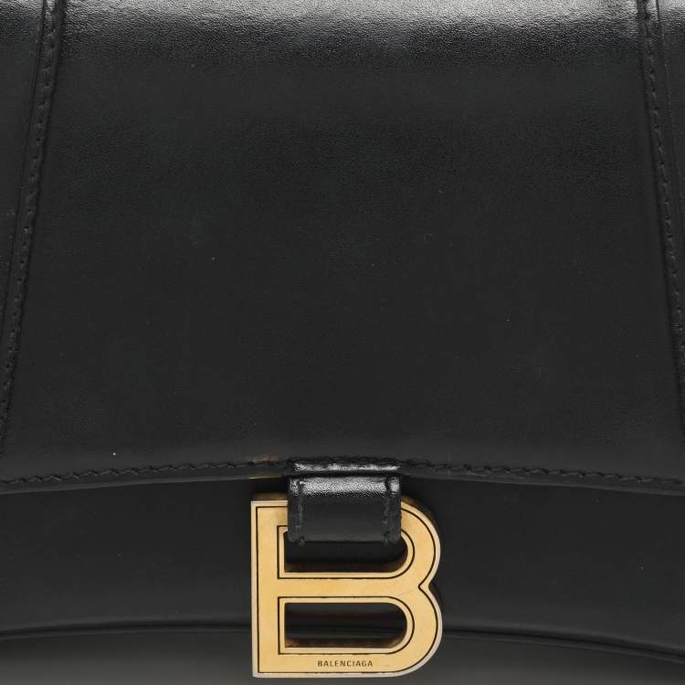 Pre Owned Balenciaga Hourglass Small Black Leather Top Handle Bag