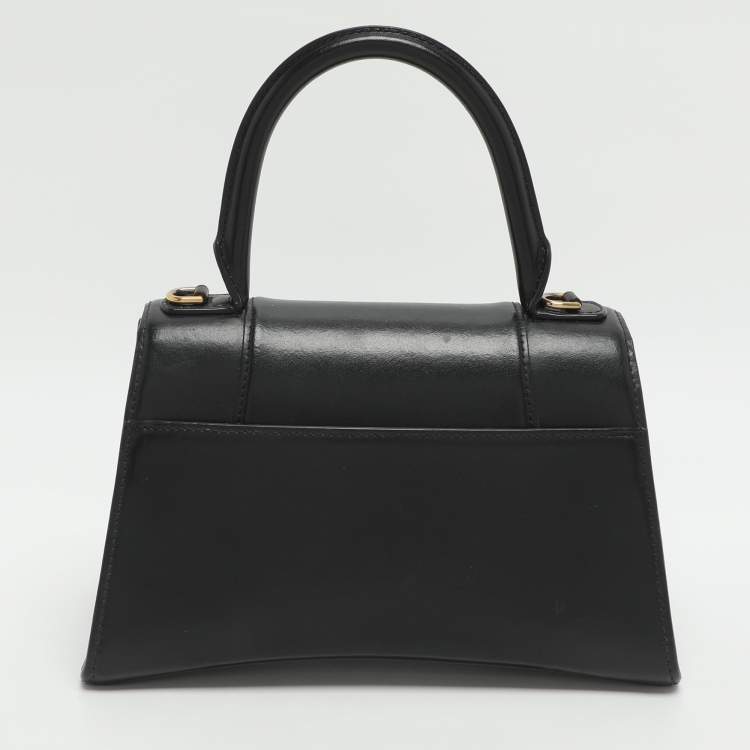 Pre Owned Balenciaga Hourglass Small Black Leather Top Handle Bag