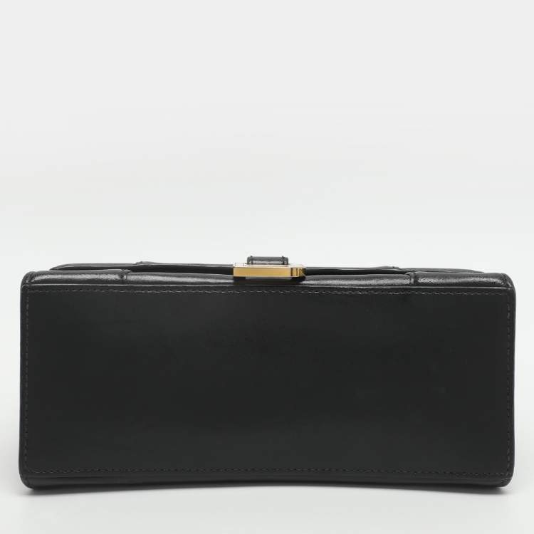 Pre Owned Balenciaga Hourglass Small Black Leather Top Handle Bag