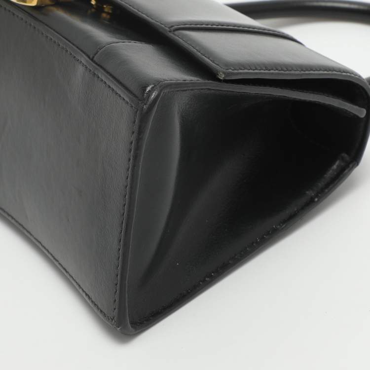 Pre Owned Balenciaga Hourglass Small Black Leather Top Handle Bag