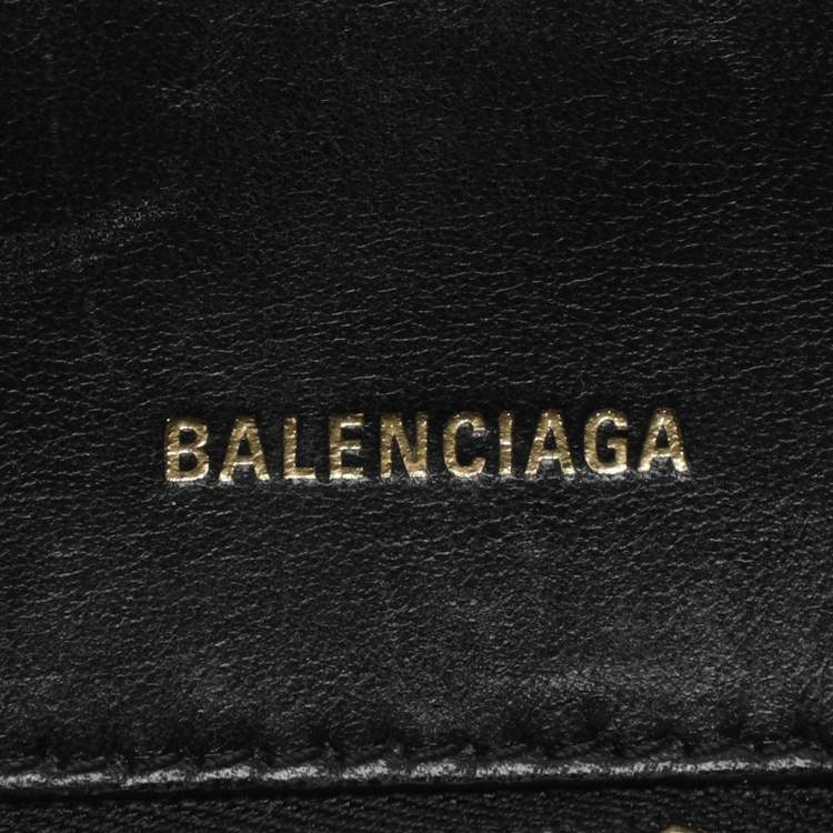 Pre Owned Balenciaga Hourglass Small Black Leather Top Handle Bag