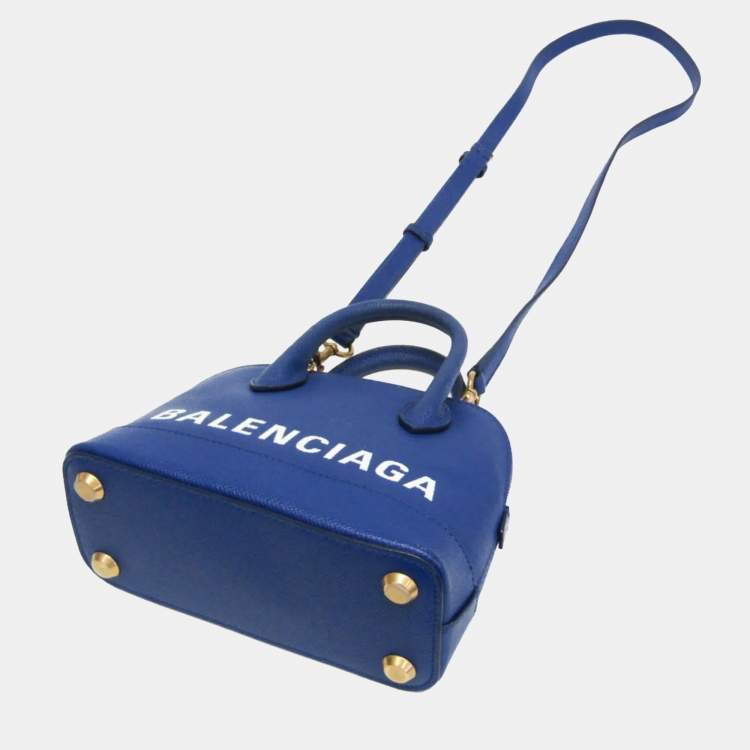 Pre Owned Balenciaga Ville Top Handle Xxs Leather Handbag Blue