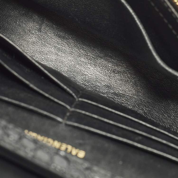 Pre Owned Balenciaga Hourglass Black Croc, Lizard, Snakeskin Embossed Leather Wallet on Chain
