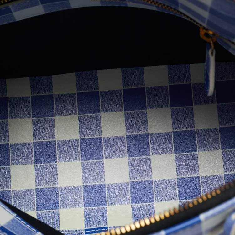 Pre Owned Balenciaga Ville Small Blue/White Checkered Leather Satchel