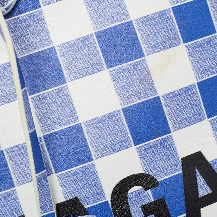 Pre Owned Balenciaga Ville Small Blue/White Checkered Leather Satchel