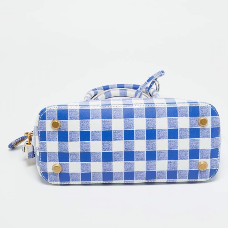 Pre Owned Balenciaga Ville Small Blue/White Checkered Leather Satchel