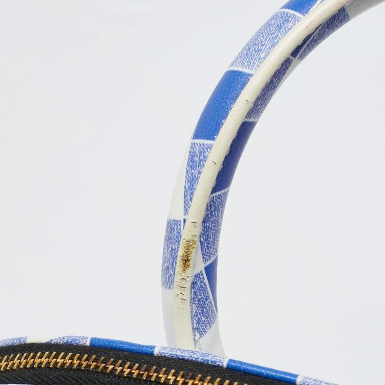 Pre Owned Balenciaga Ville Small Blue/White Checkered Leather Satchel