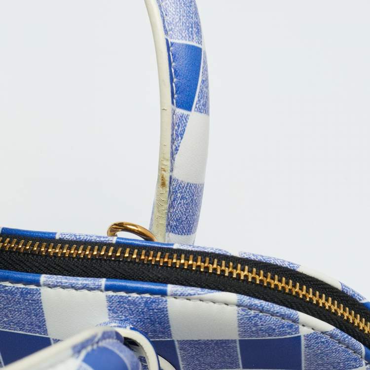 Pre Owned Balenciaga Ville Small Blue/White Checkered Leather Satchel