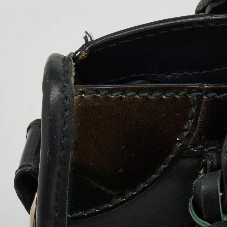 Pre Owned Balenciaga Classic Mini City Dark Green Leather and Patent Leather Bag