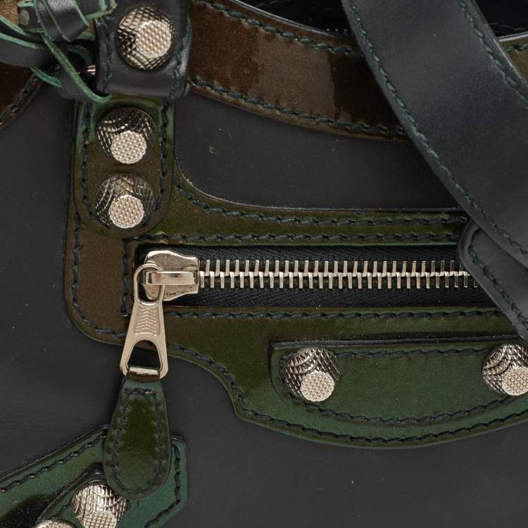 Pre Owned Balenciaga Classic Mini City Dark Green Leather and Patent Leather Bag