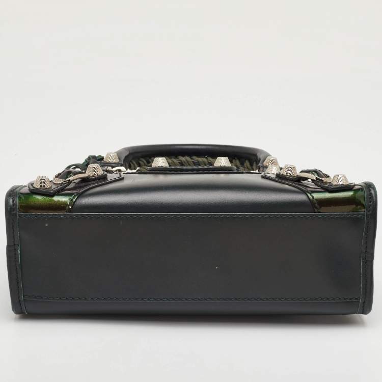 Pre Owned Balenciaga Classic Mini City Dark Green Leather and Patent Leather Bag