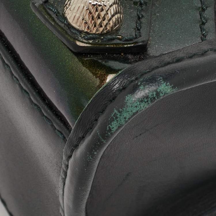 Pre Owned Balenciaga Classic Mini City Dark Green Leather and Patent Leather Bag