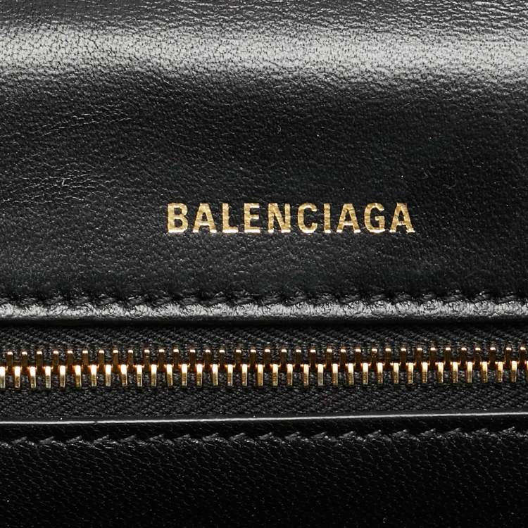 Pre Owned Balenciaga Hourglass Medium Black Leather Top Handle Bag