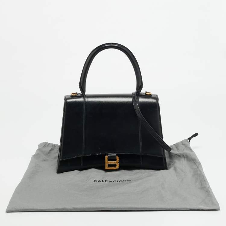Pre Owned Balenciaga Hourglass Medium Black Leather Top Handle Bag