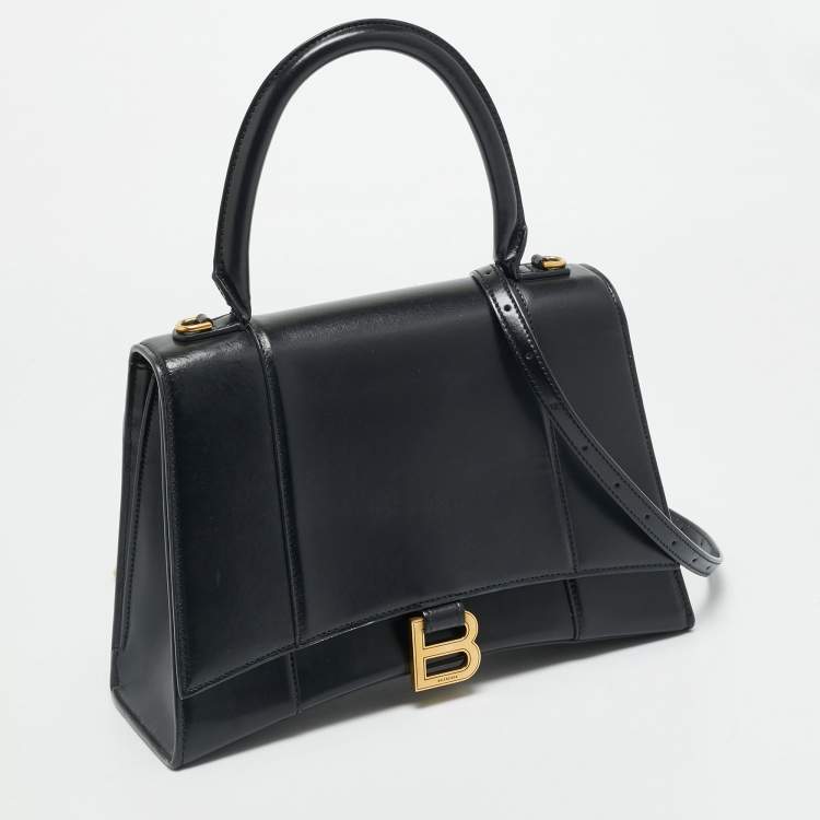 Pre Owned Balenciaga Hourglass Medium Black Leather Top Handle Bag