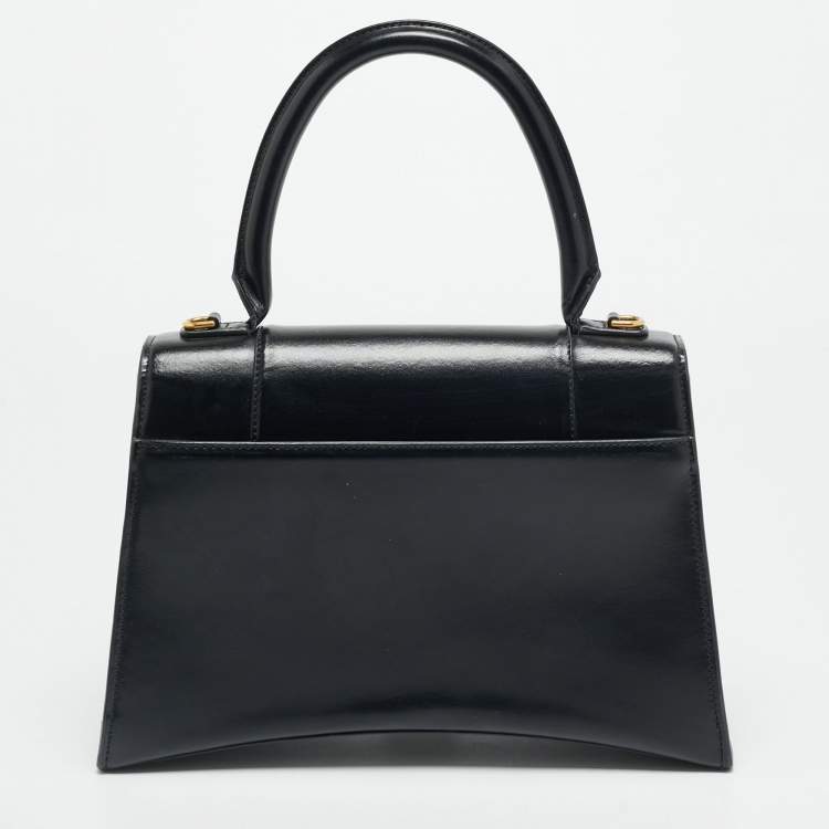 Pre Owned Balenciaga Hourglass Medium Black Leather Top Handle Bag