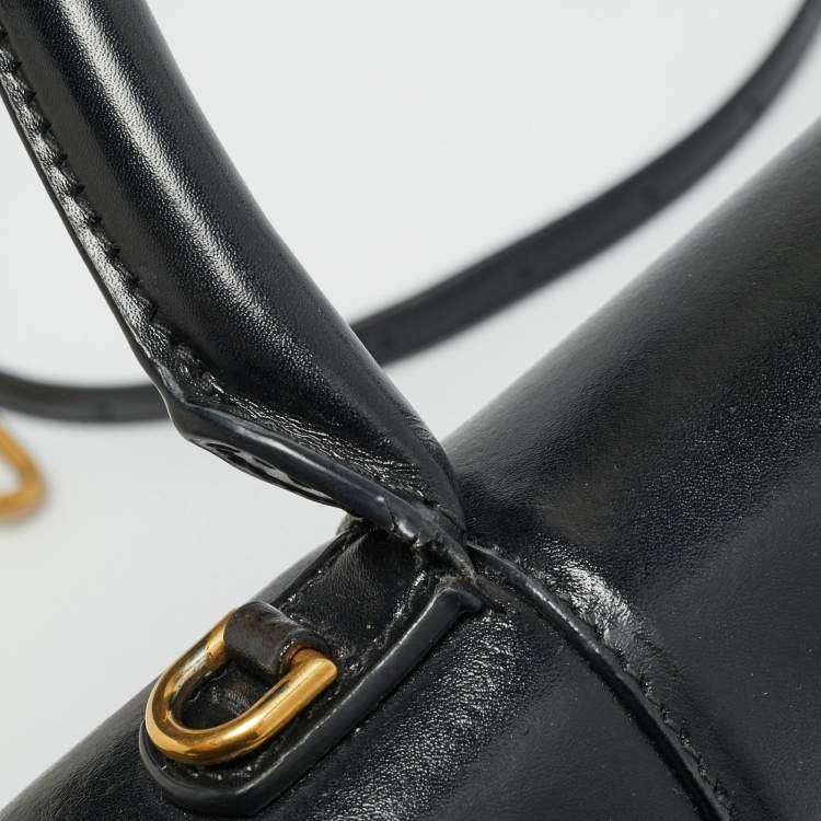 Pre Owned Balenciaga Hourglass Medium Black Leather Top Handle Bag