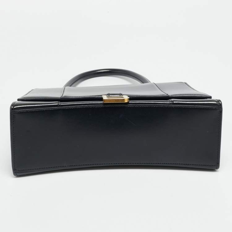 Pre Owned Balenciaga Hourglass Medium Black Leather Top Handle Bag