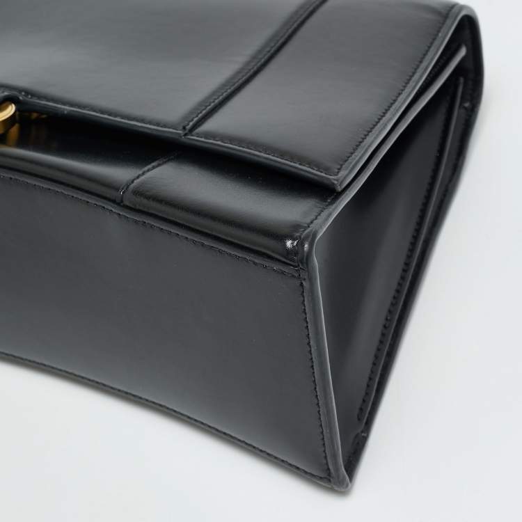 Pre Owned Balenciaga Hourglass Medium Black Leather Top Handle Bag