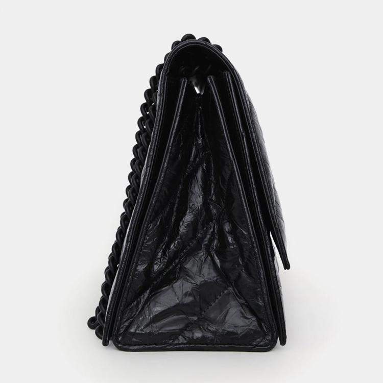 Pre Owned Balenciaga Black Crackled Leather Medium Crush Shoulder Chain Bag