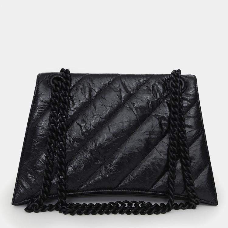 Pre Owned Balenciaga Black Crackled Leather Medium Crush Shoulder Chain Bag