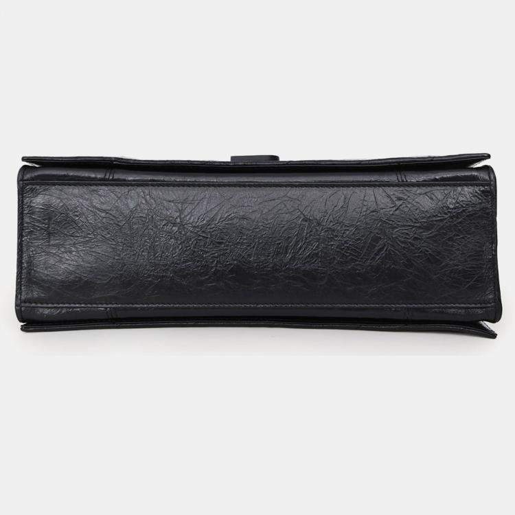 Pre Owned Balenciaga Black Crackled Leather Medium Crush Shoulder Chain Bag