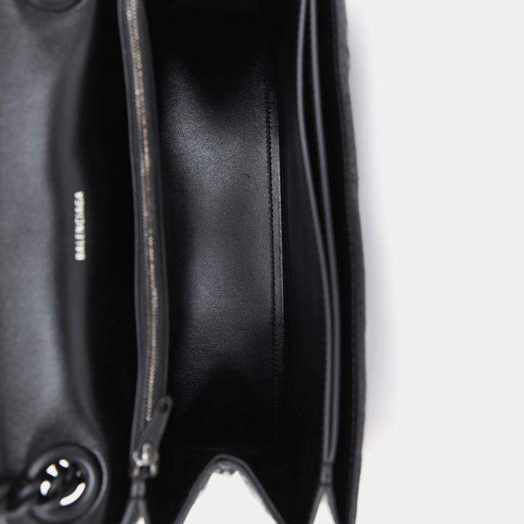 Pre Owned Balenciaga Black Crackled Leather Medium Crush Shoulder Chain Bag