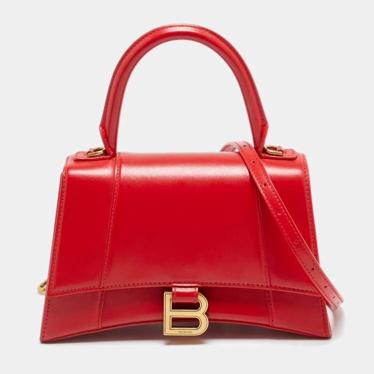 Pre Owned Balenciaga Hourglass Small Red Leather Top Handle Bag