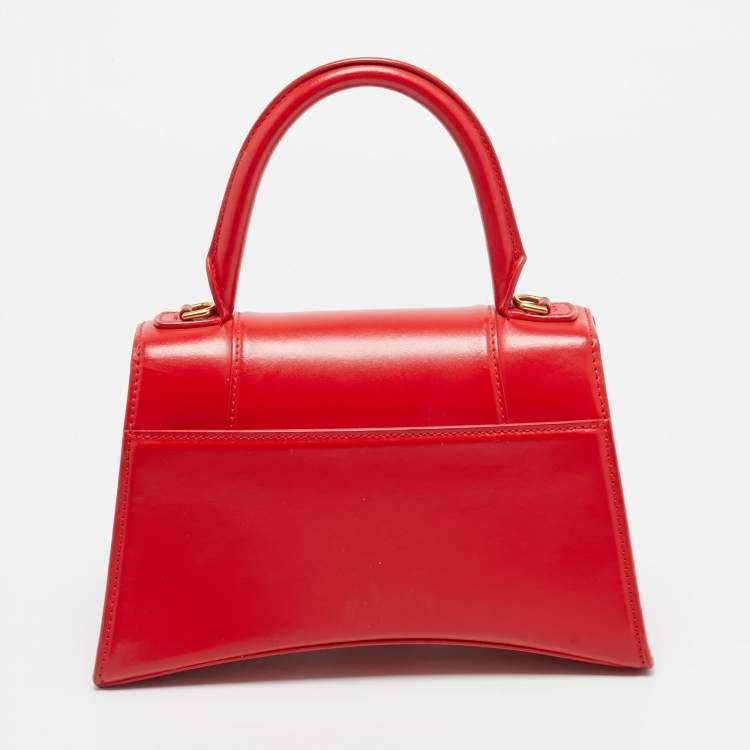 Pre Owned Balenciaga Hourglass Small Red Leather Top Handle Bag