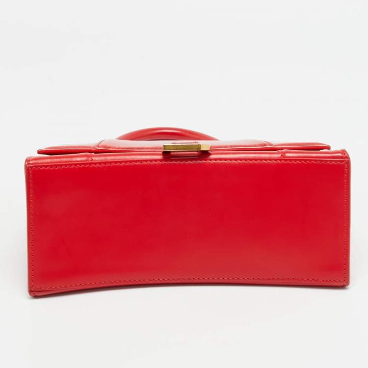 Pre Owned Balenciaga Hourglass Small Red Leather Top Handle Bag