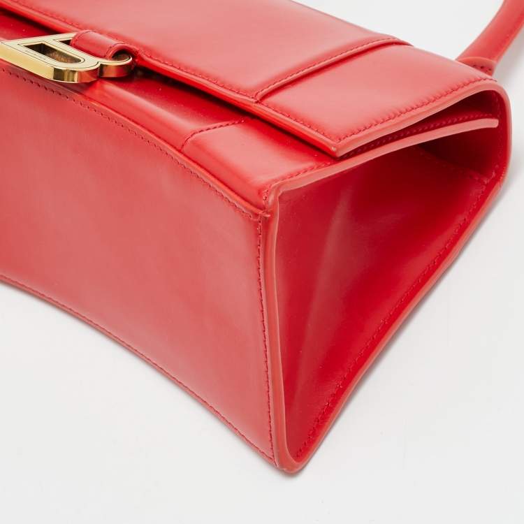 Pre Owned Balenciaga Hourglass Small Red Leather Top Handle Bag