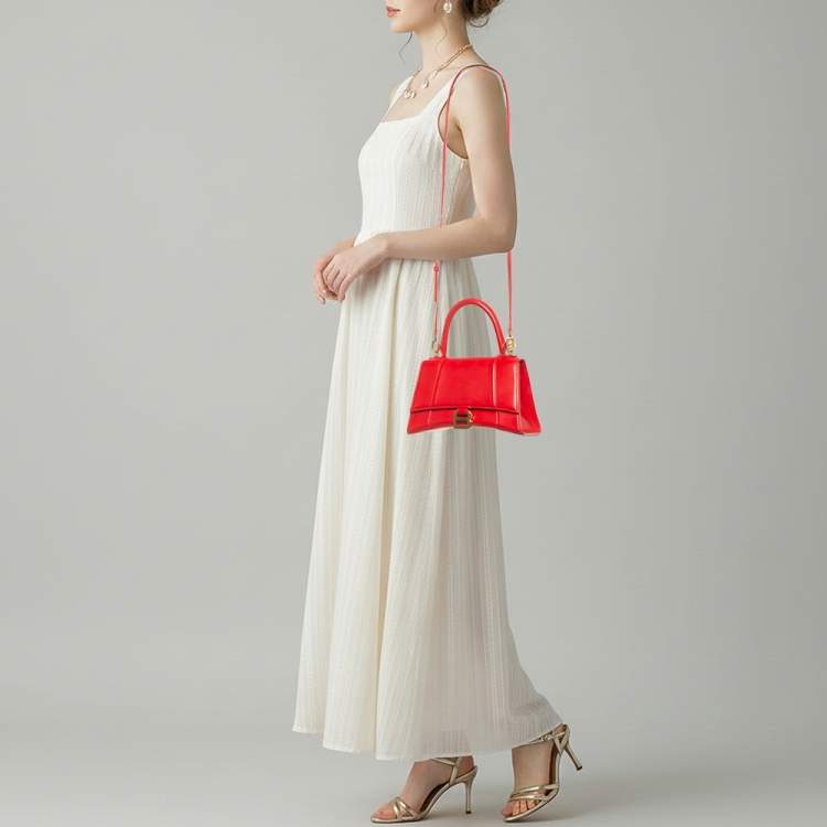 Pre Owned Balenciaga Hourglass Small Red Leather Top Handle Bag